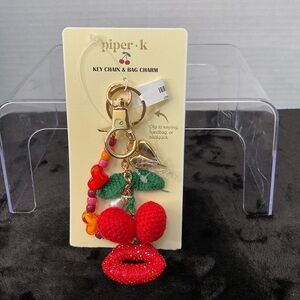 Piper Cherry and Lips Keychain Bag Charm - Red and Green